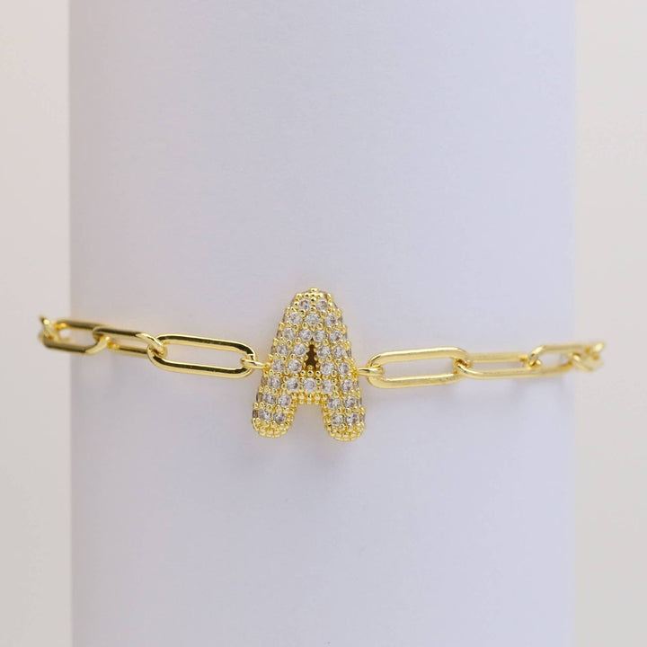 Cz Paperclip Initial Bubble Bracelet