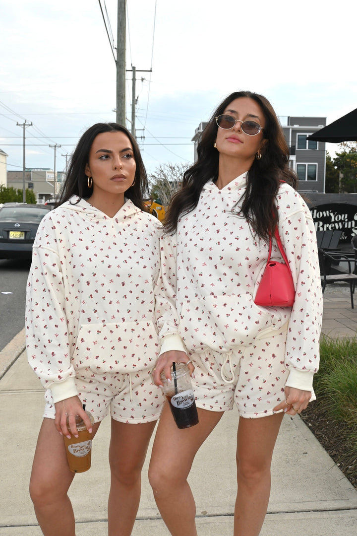 Cherry Bow Print Sweat Shorts
