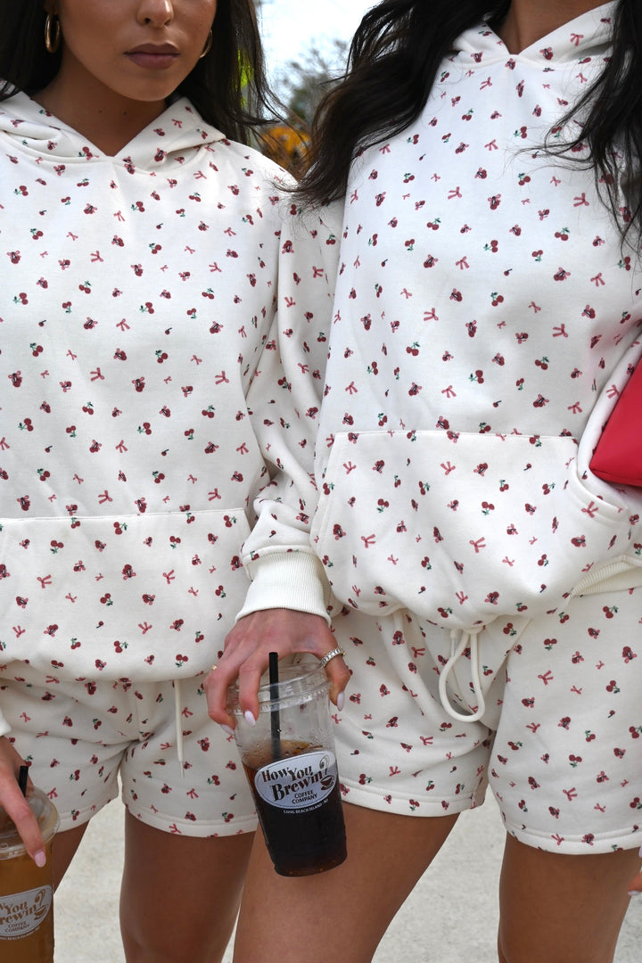 Cherry Bow Print Sweat Shorts