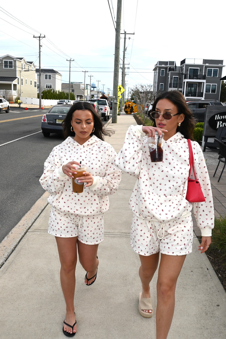 Cherry Bow Print Sweat Shorts