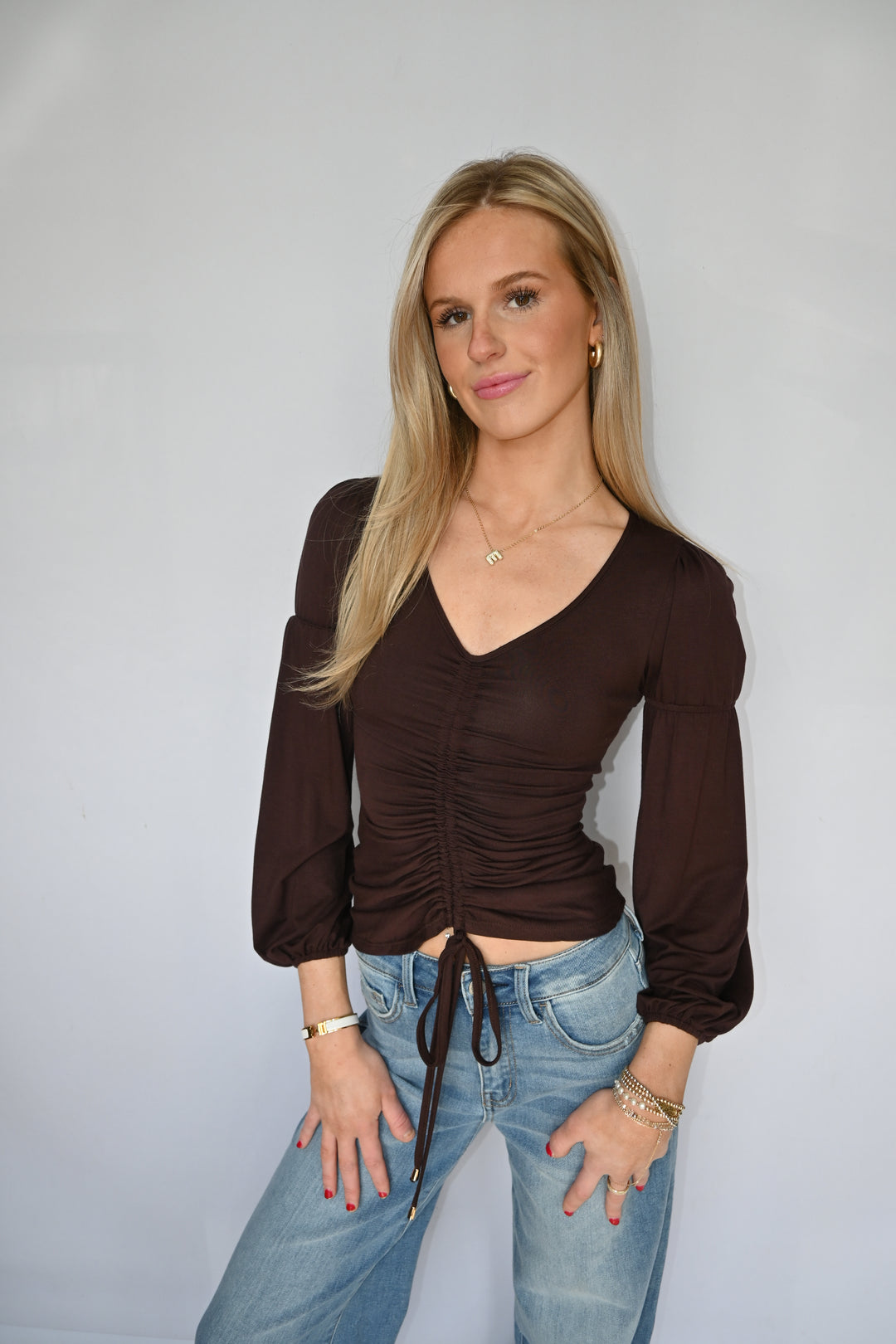 Claire Center Draw Shirring Top