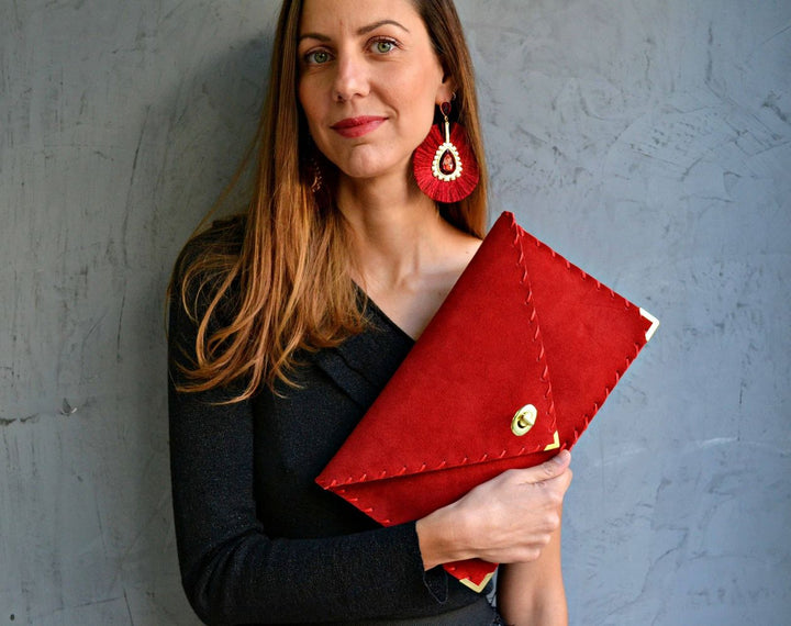 Anastasia Red Suede Clutch