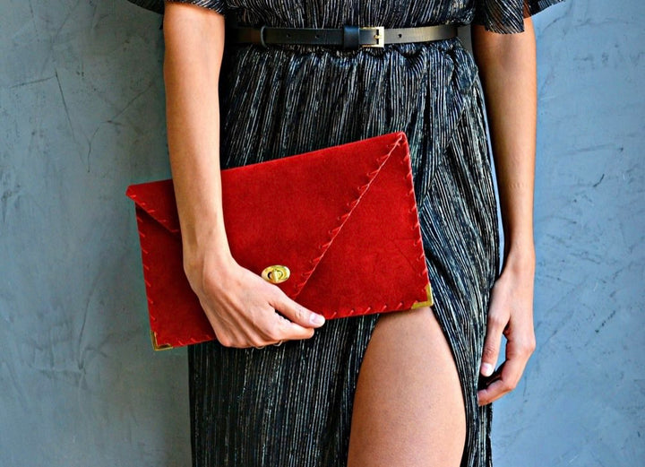 Anastasia Red Suede Clutch