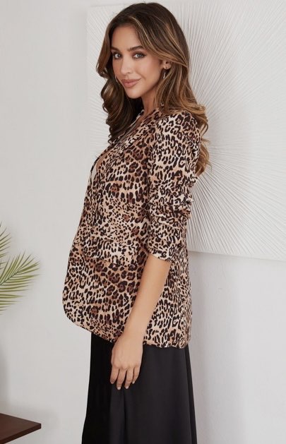 Cheetah Print 3/4 Ruched Sleeve Blazer
