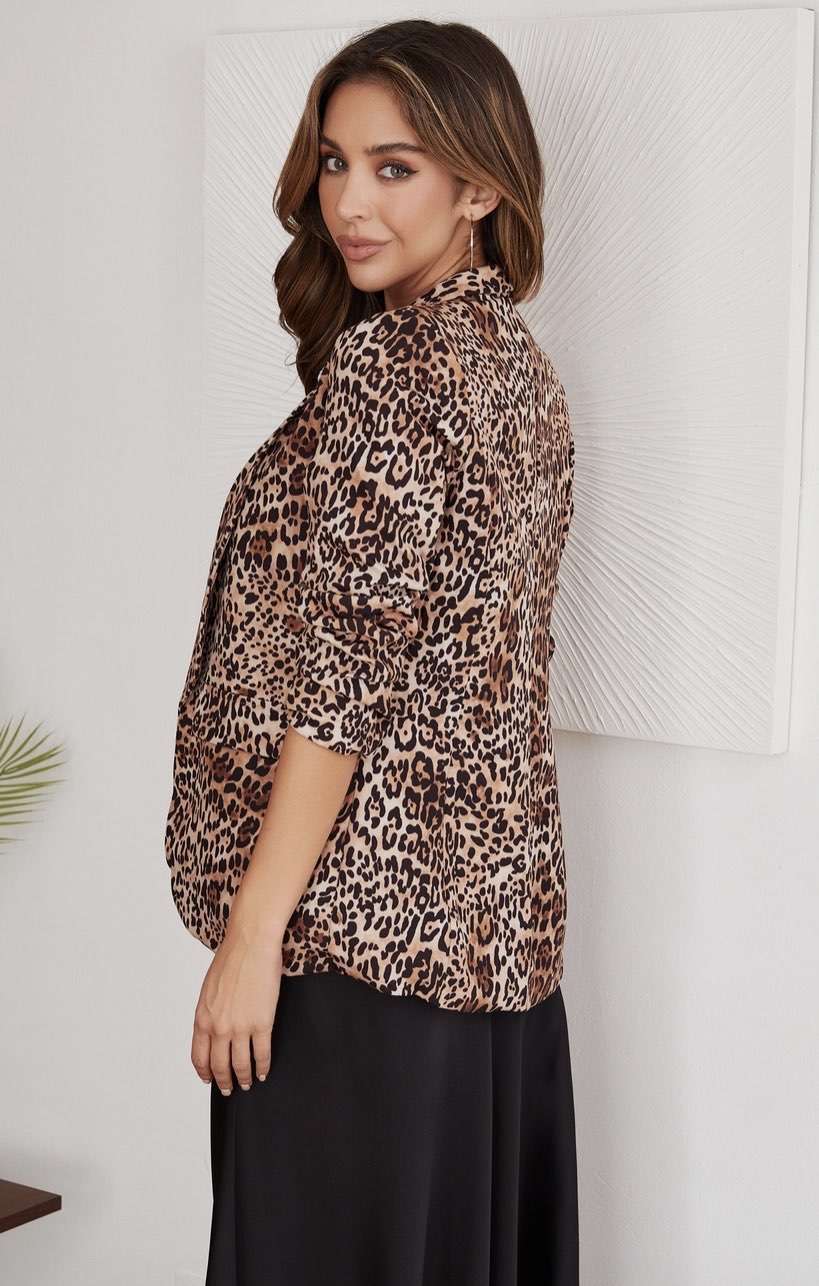 Cheetah Print 3/4 Ruched Sleeve Blazer