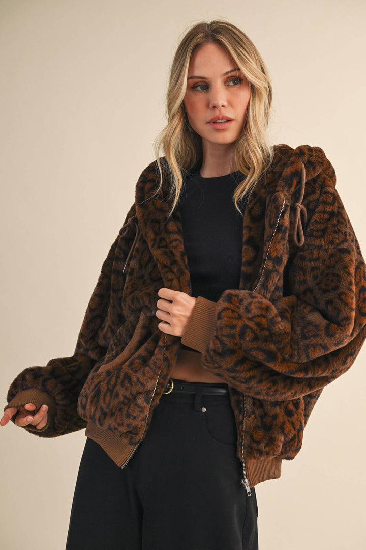 Leopard Print Fur Hoodie Jacket