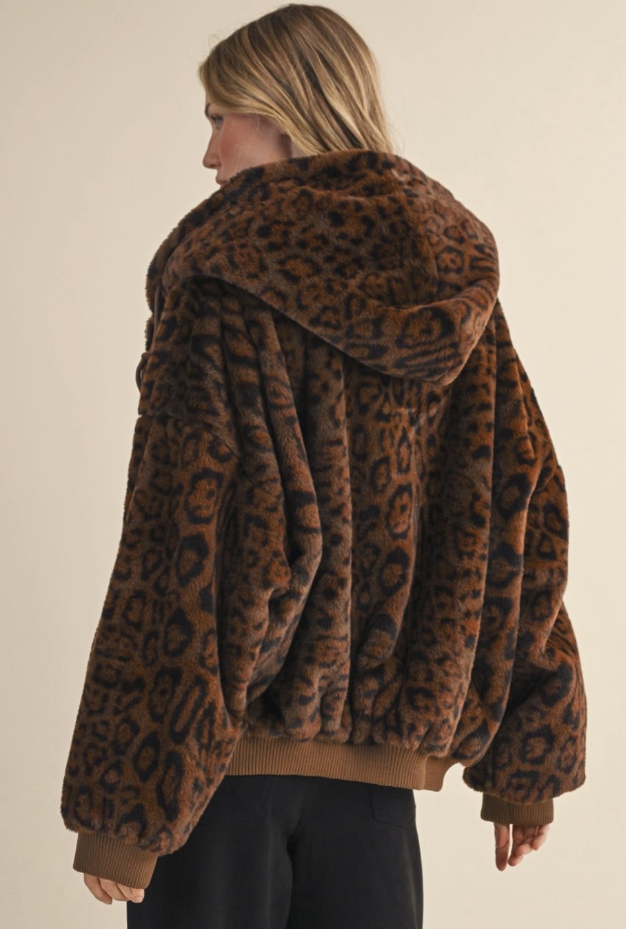 Leopard Print Fur Hoodie Jacket