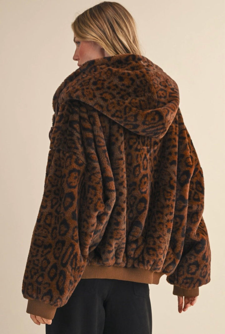 Leopard Print Fur Hoodie Jacket