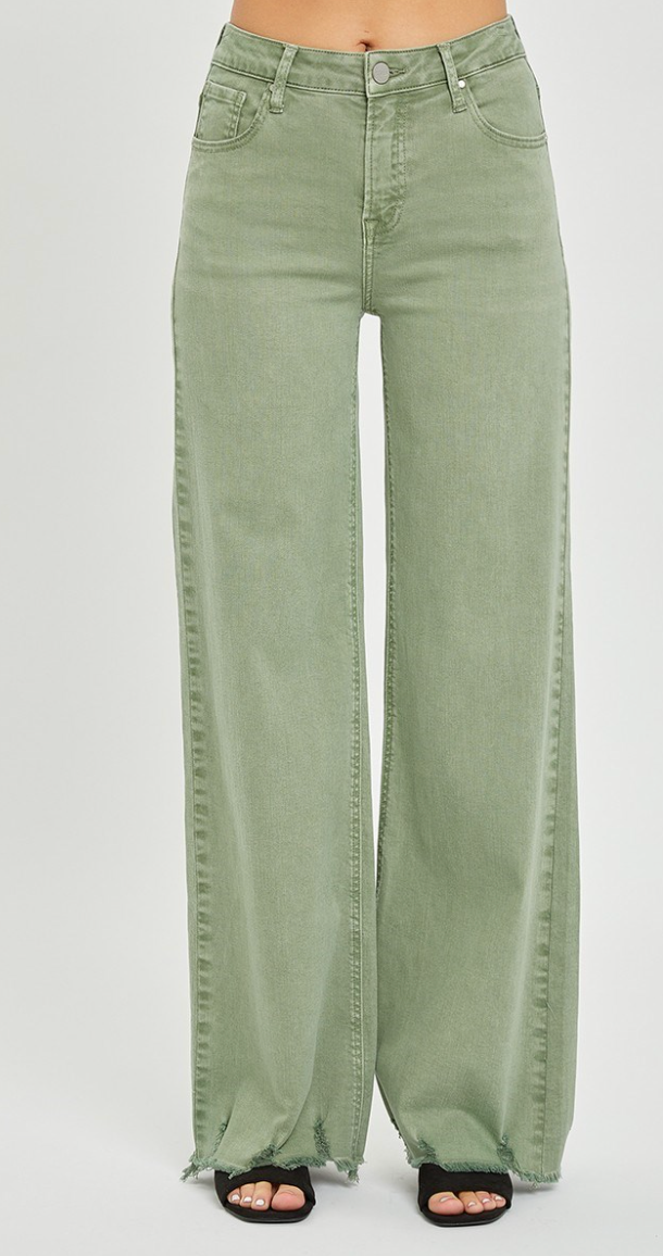 High Rise Wide Leg Frayed Hem Pants