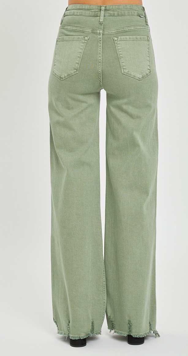 High Rise Wide Leg Frayed Hem Pants