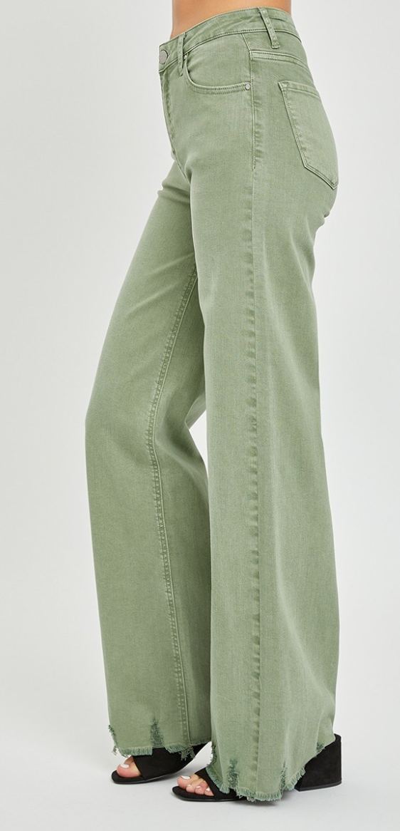 High Rise Wide Leg Frayed Hem Pants