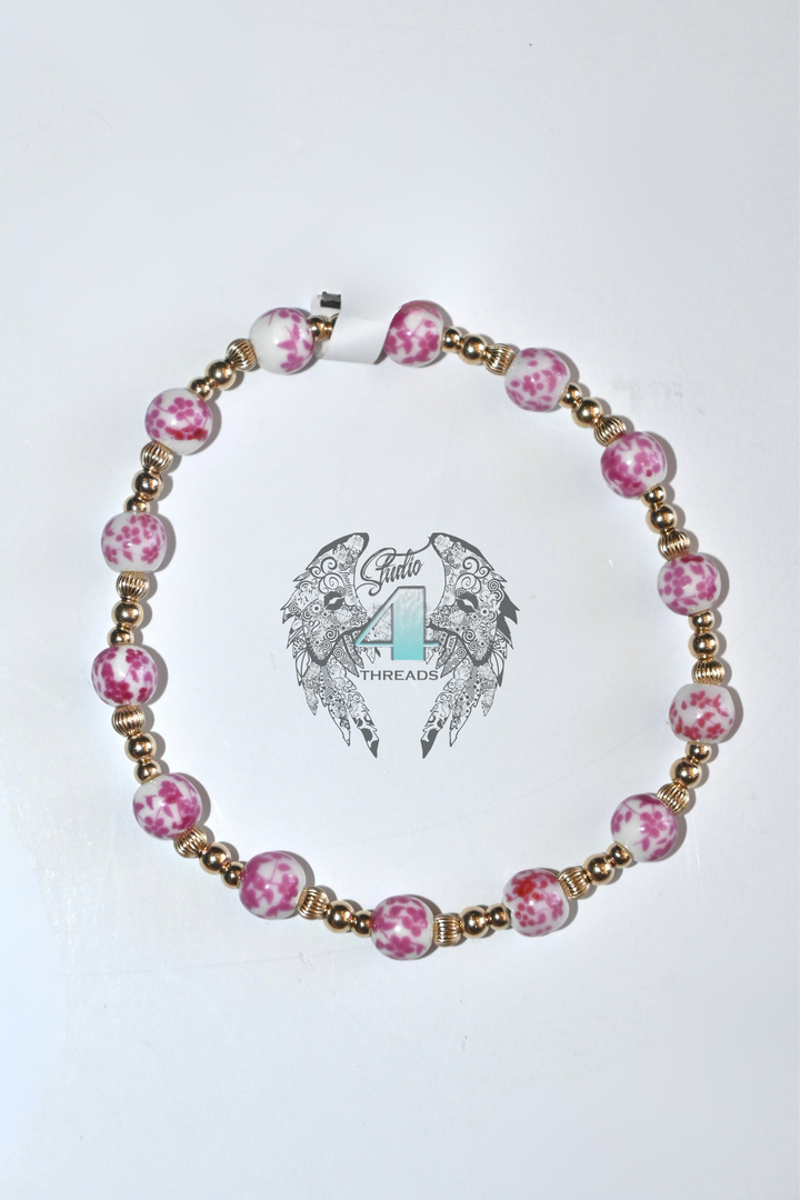 Peach  Floral Porcelain & Gold-Filled Beads Bracelet
