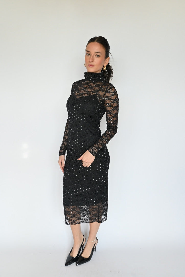 VIVIENNE STUDDED LACE DRESS