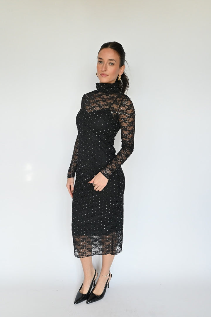 VIVIENNE STUDDED LACE DRESS