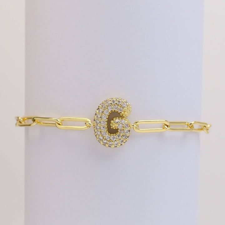 Cz Paperclip Initial Bubble Bracelet