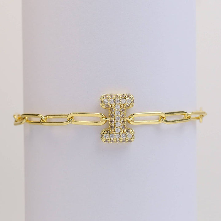Cz Paperclip Initial Bubble Bracelet