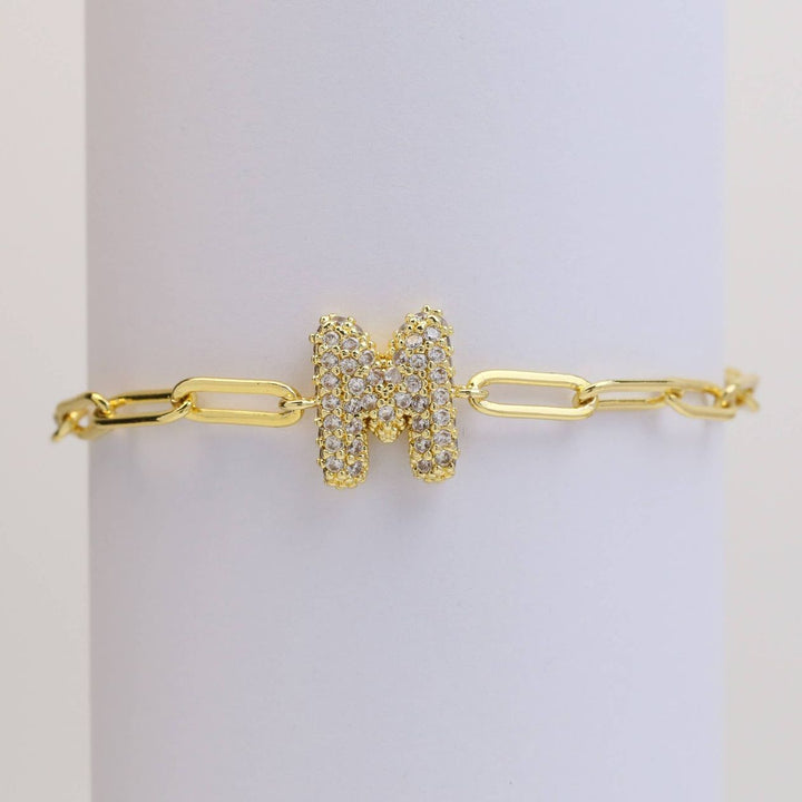 Cz Paperclip Initial Bubble Bracelet