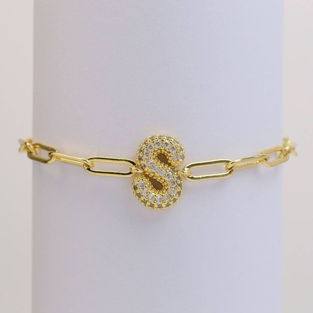 Cz Paperclip Initial Bubble Bracelet
