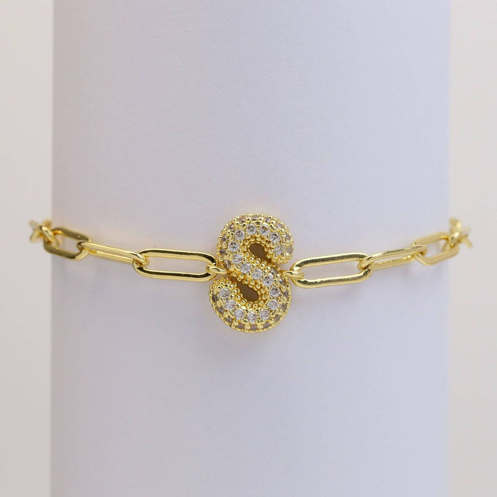 Cz Paperclip Initial Bubble Bracelet