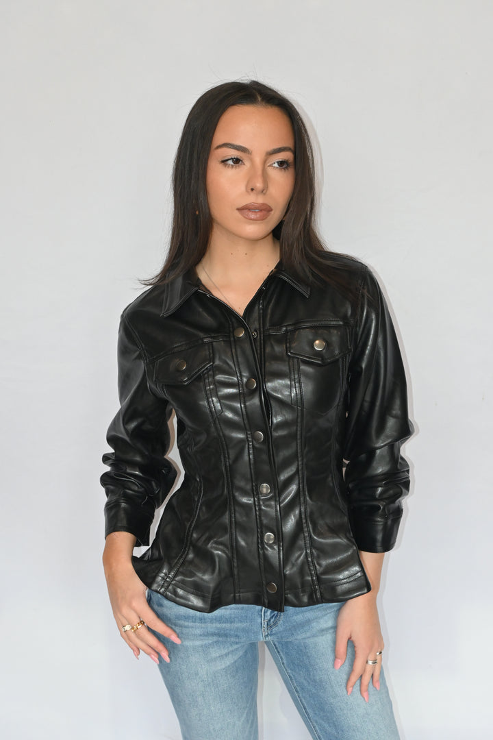 Vana Faux Leather Peplum Top