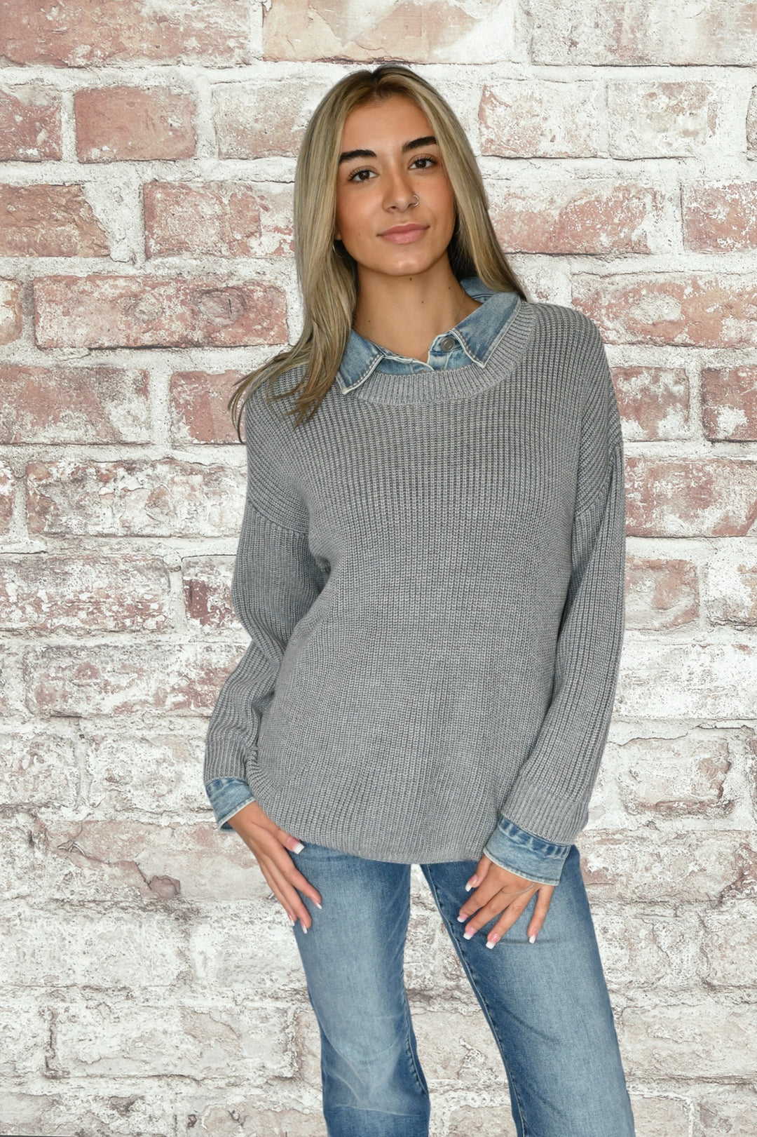 Denim Cuffed Sweater