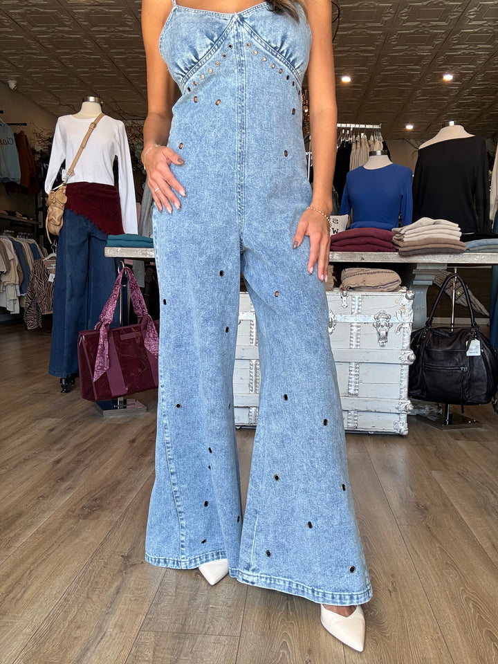 Denim Grommet Jumpsuit