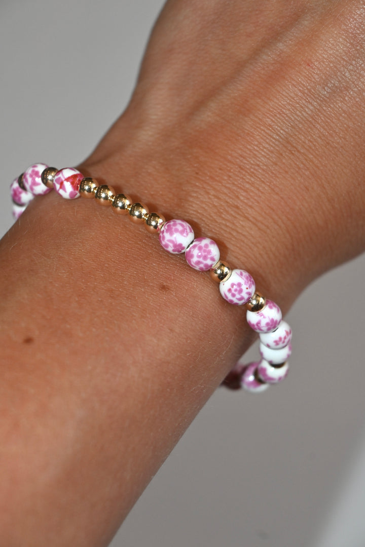 Lotus Floral Porcelain Beaded Bracelet