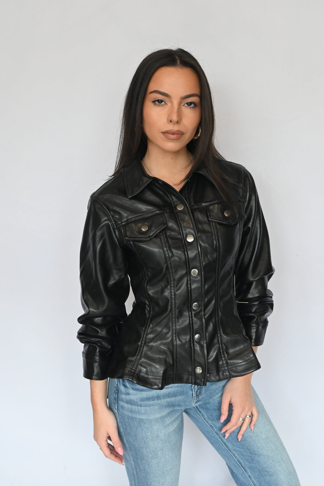 Vana Faux Leather Peplum Top