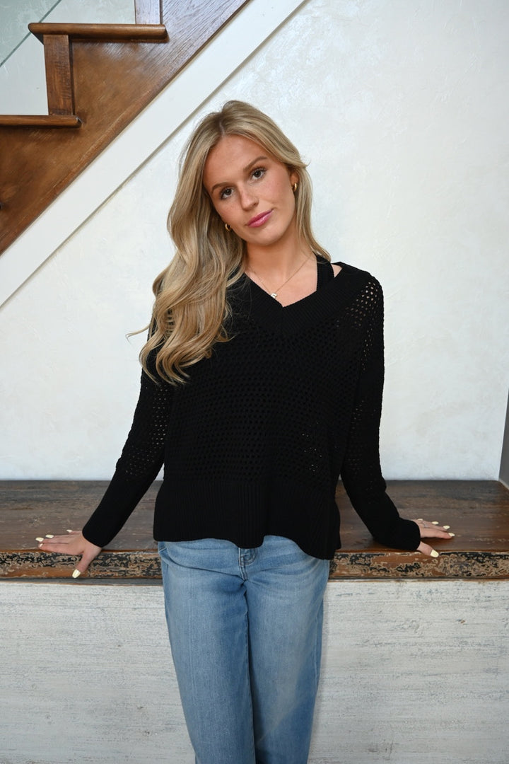 Cameron Crochet V-Neck Sweater