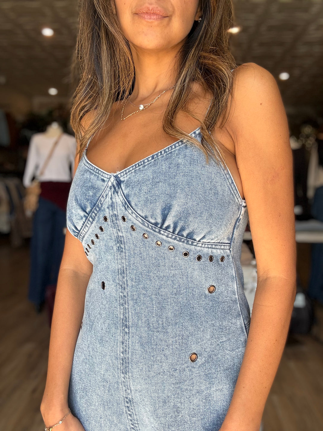 Denim Grommet Jumpsuit