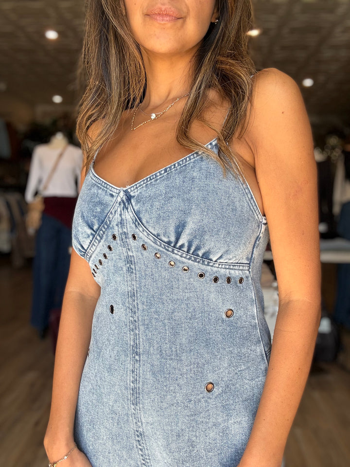 Denim Grommet Jumpsuit