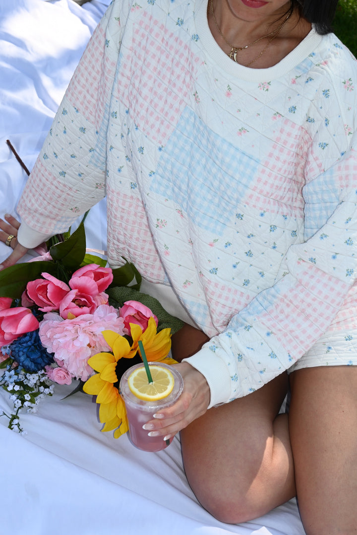 Piper Pastel Patchwork Crop Crewneck