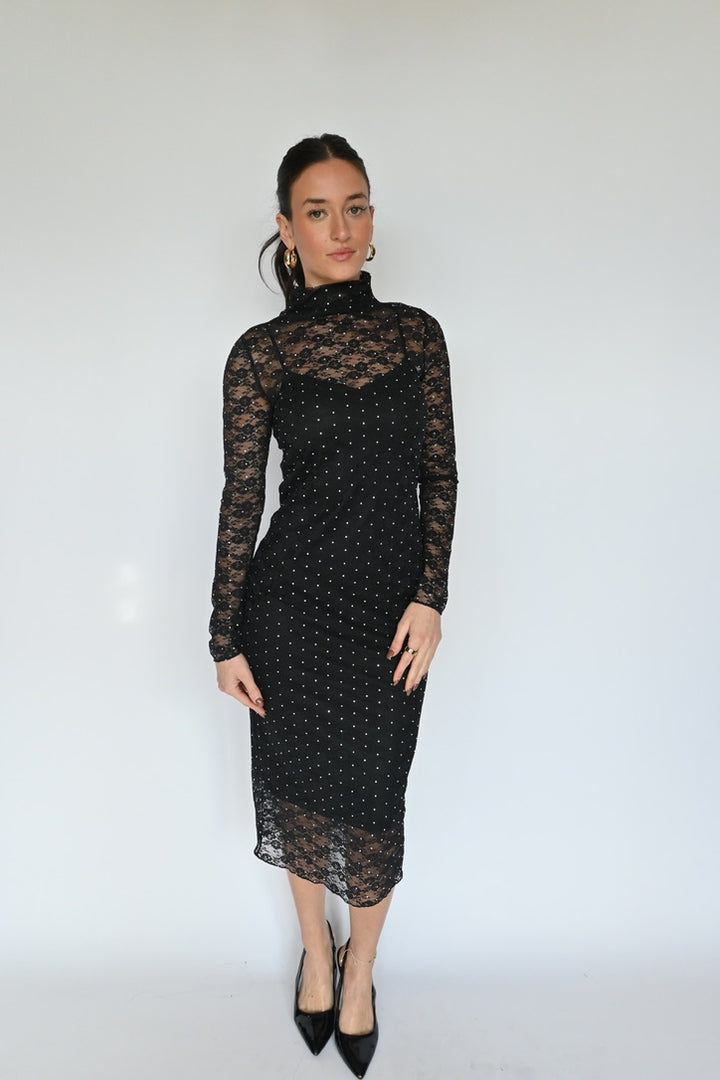 VIVIENNE STUDDED LACE DRESS