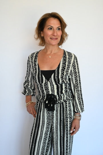 Geo Stripe Printed Long Sleeve Top