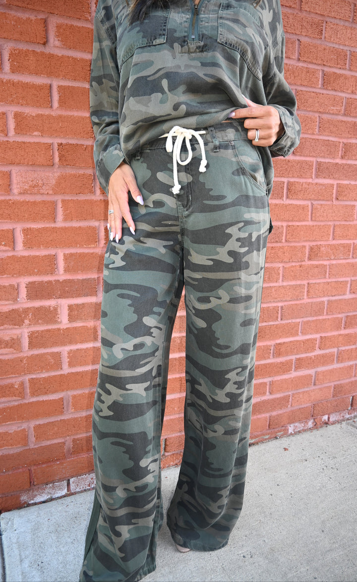 Camo Tencel Wide Leg Pant