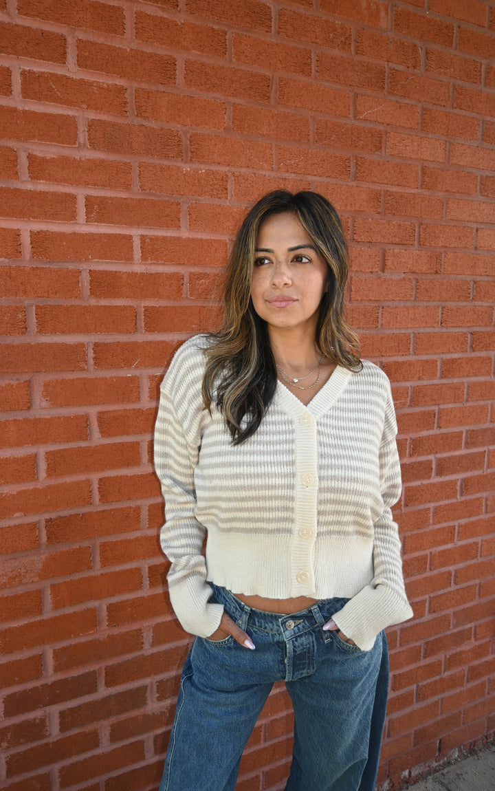 Stripe Sweater Terry Cardigan