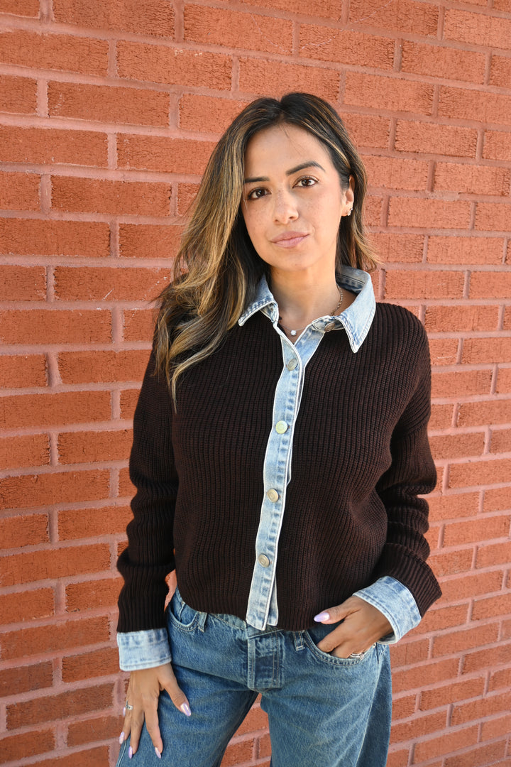 Denim Collar Cuff Cardi