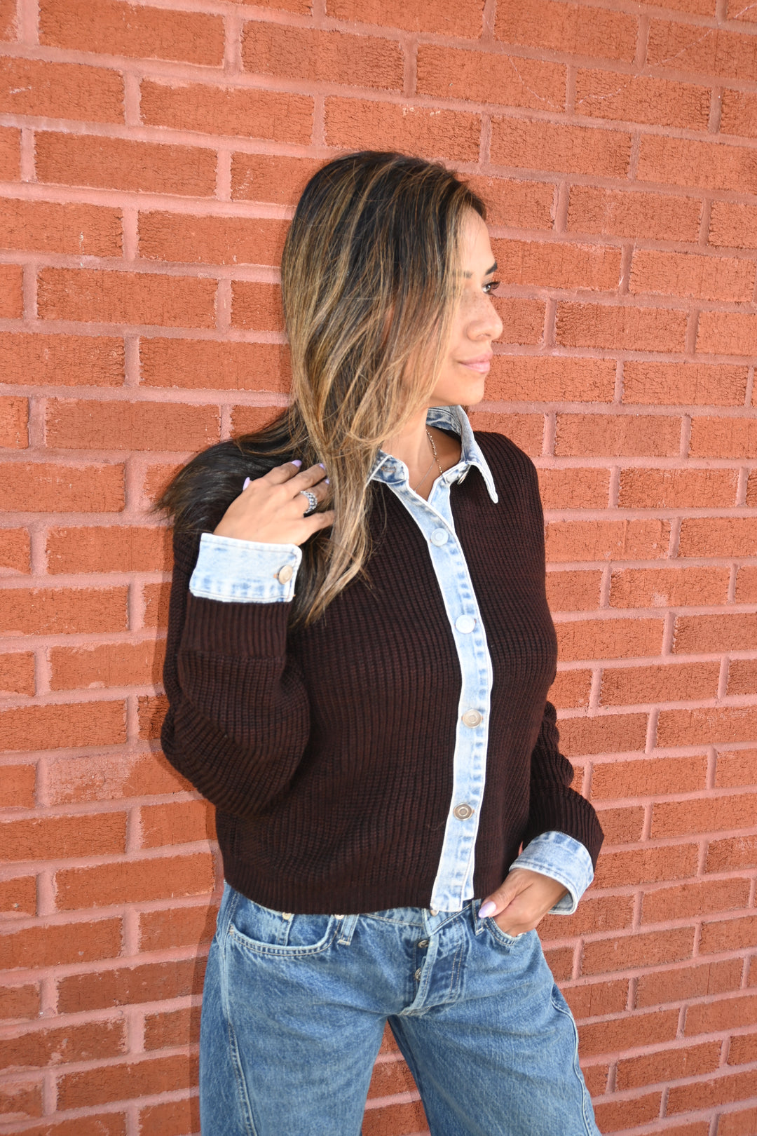 Denim Collar Cuff Cardi