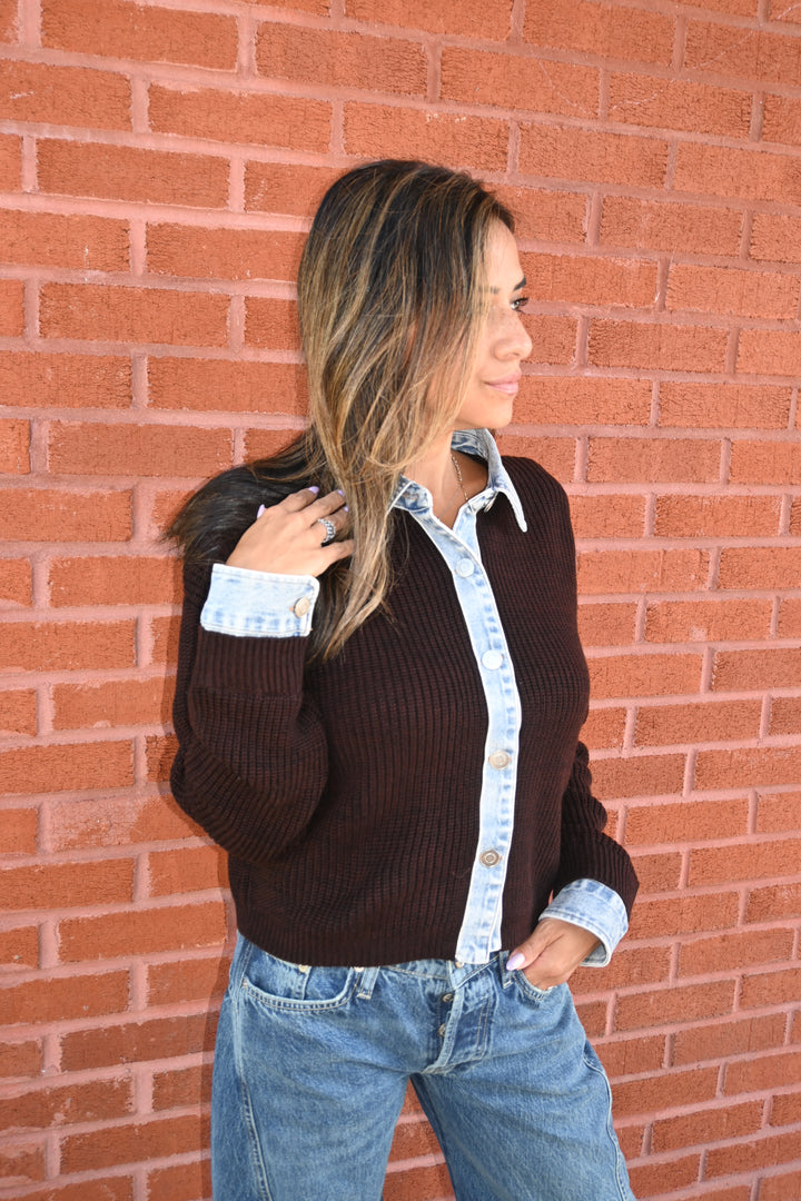 Denim Collar Cuff Cardi
