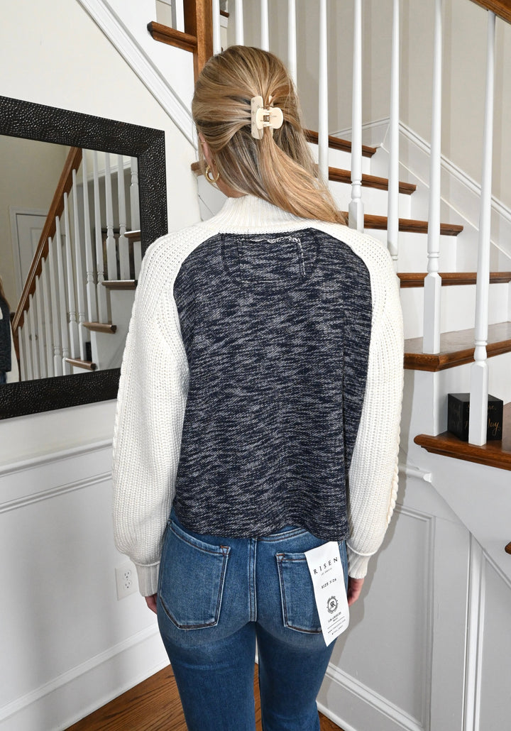 Mixed Knit Collared Sweater