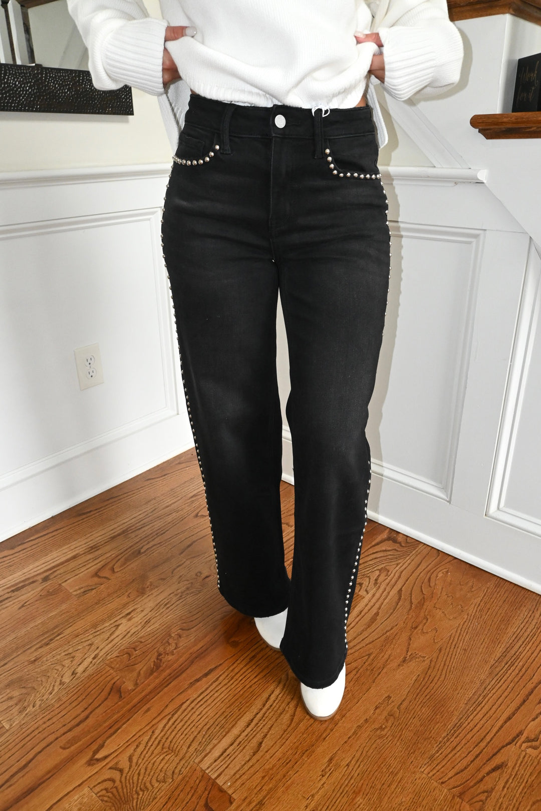 Silver Dome Nail Head Detail Jeans