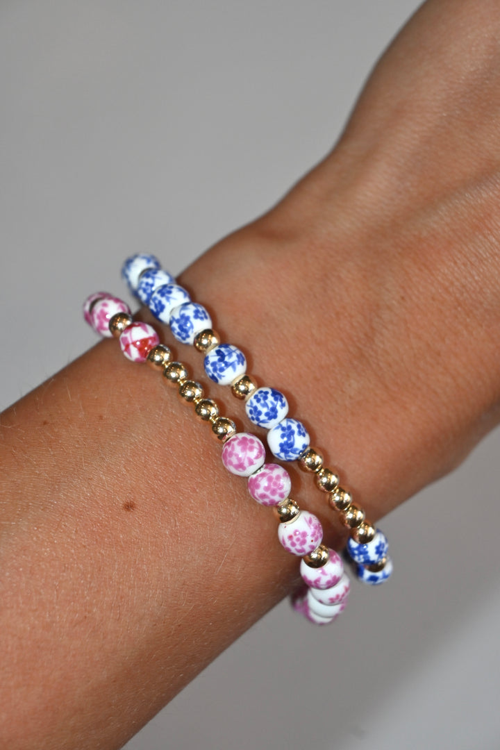 Lotus Floral Porcelain Beaded Bracelet