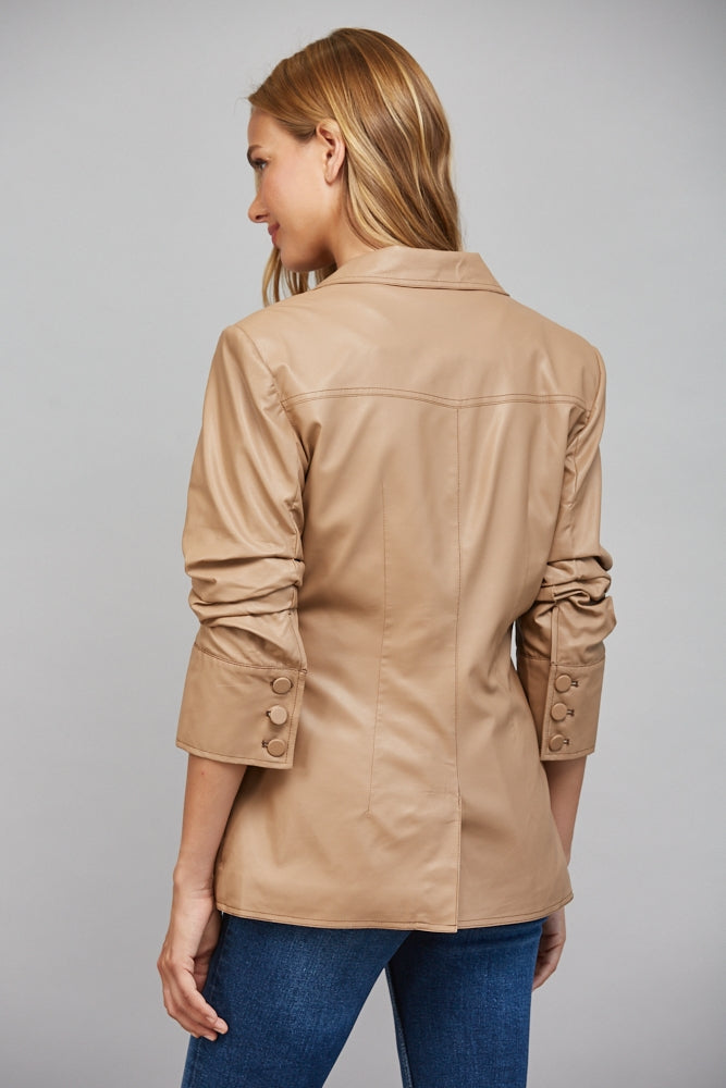 Mika Ruched Faux Leather Blazer