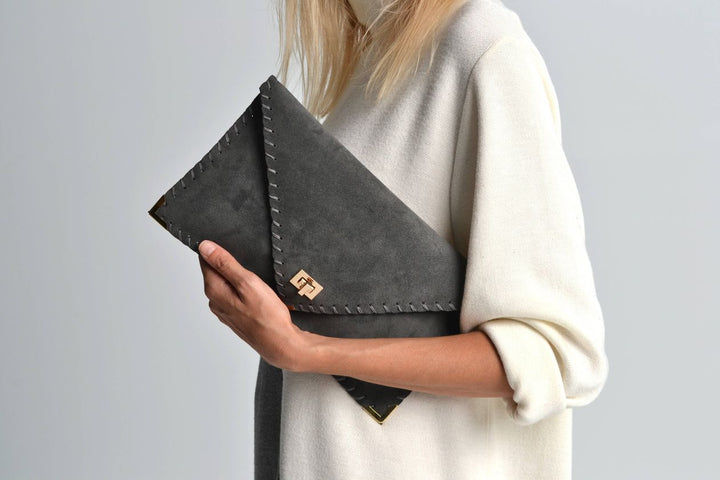 Iro Grey Suede Clutch