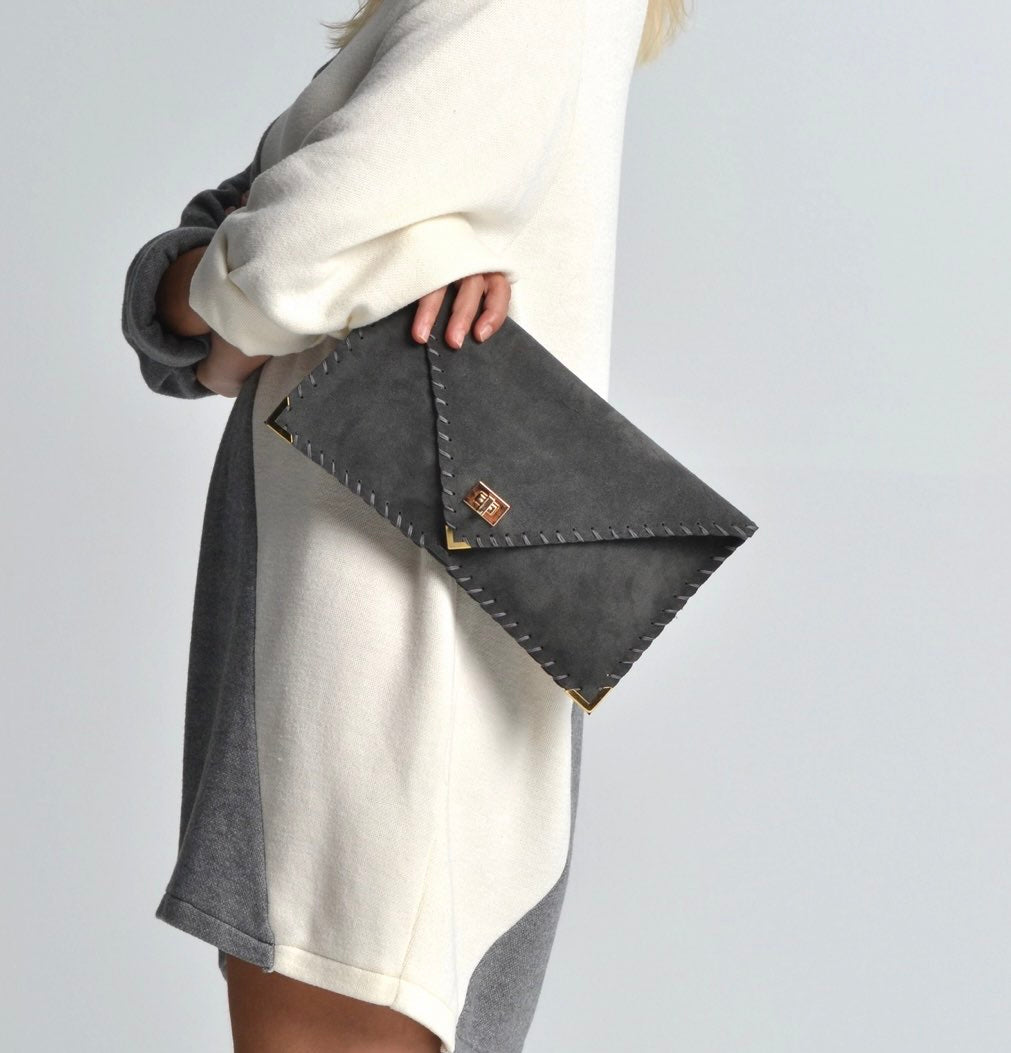 Iro Grey Suede Clutch