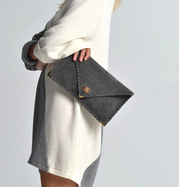 Iro Grey Suede Clutch