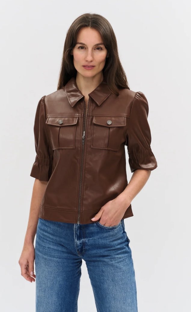 JENNIFER FAUX LEATHER FLUTTER SLEEVE JACKET