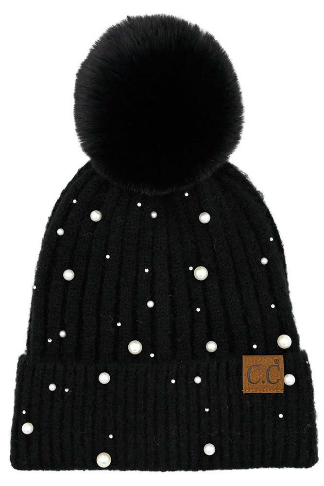 Pearl Embellishments Pom Beanie