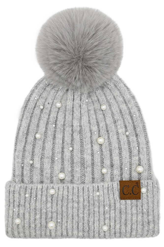 Pearl Embellishments Pom Beanie