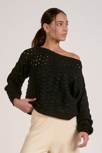 Wide Neck Open Knit Sweater